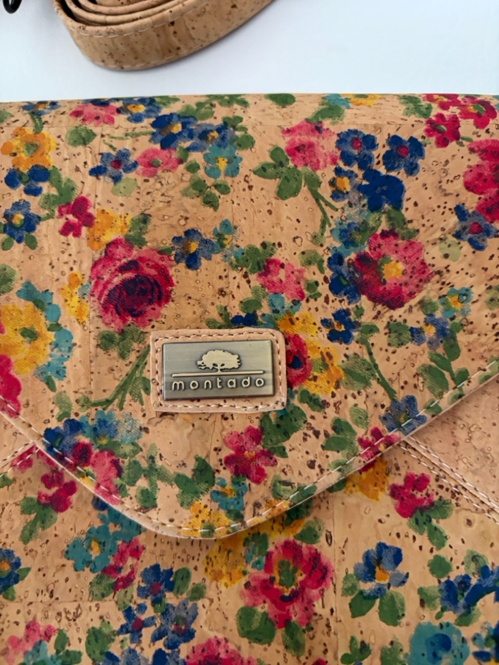 Montado Floral Cork Envelope Crossbody Bag Clutch New in Natural - Picture 4 of 12